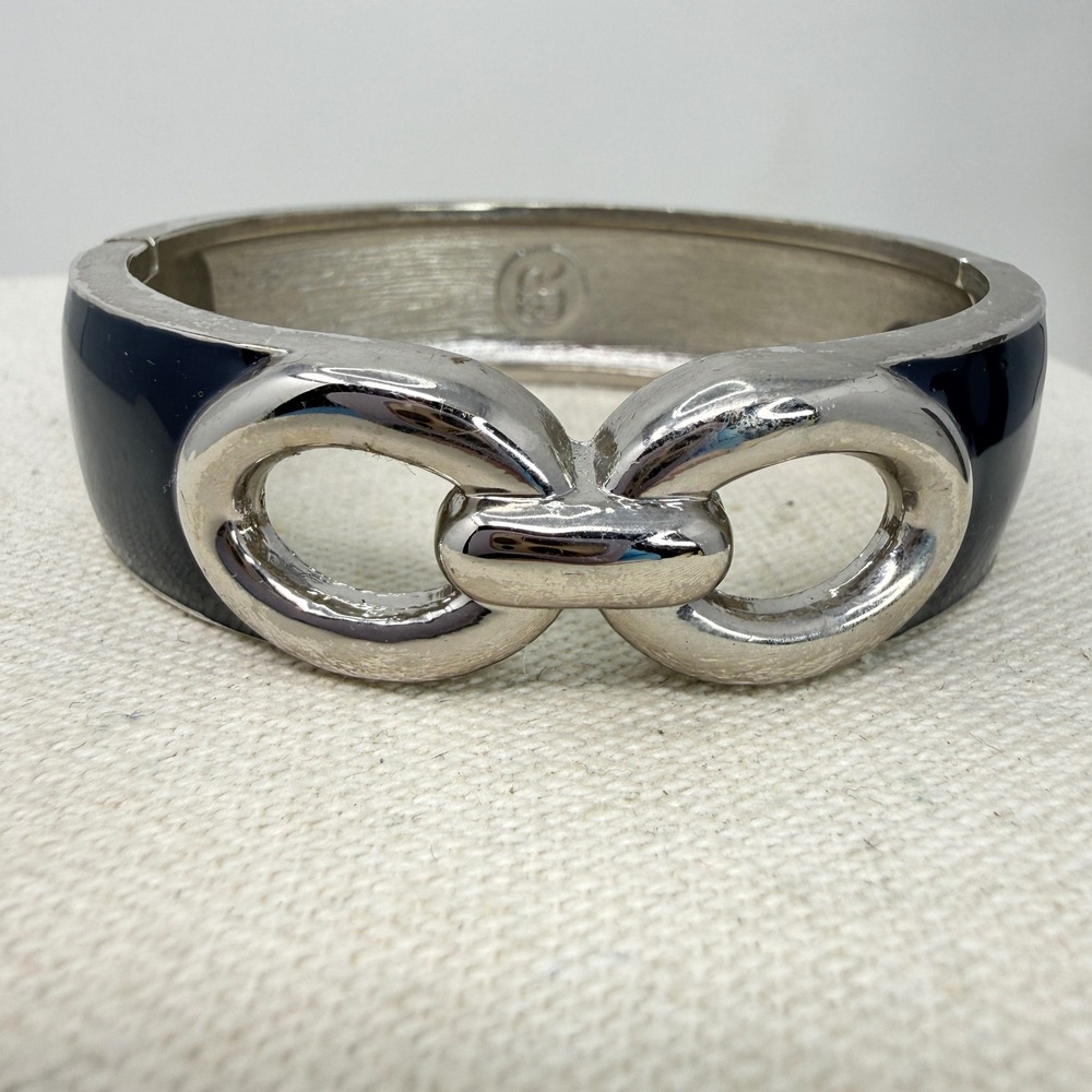 Banana Republic Navy Enamel Bracelet Silver Tone Interlocking Link‎ Hinge Bangle